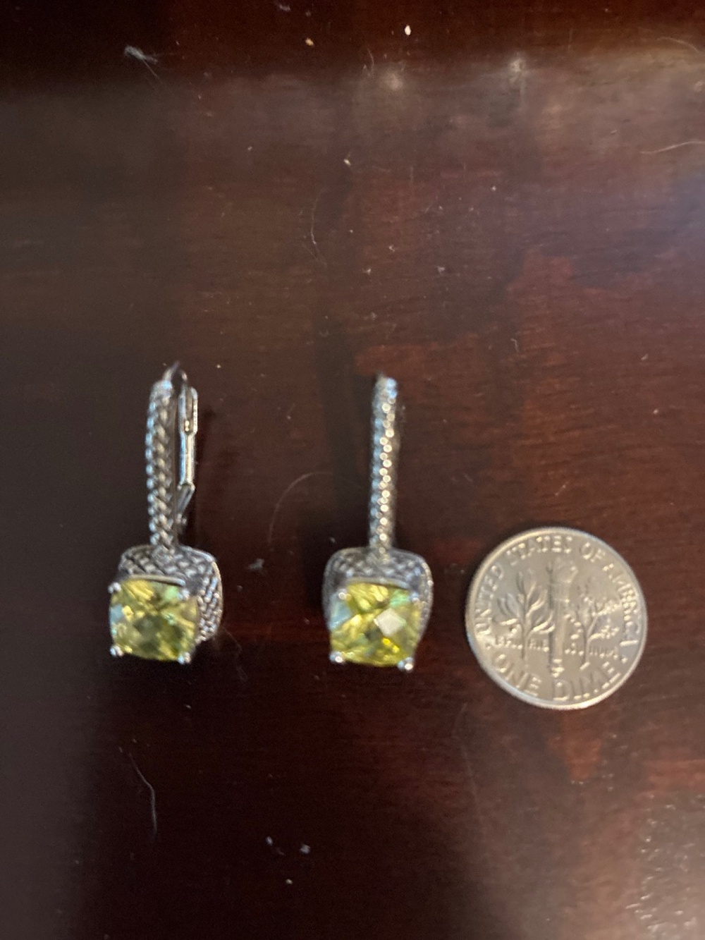 Silver Earrings with Green Stone